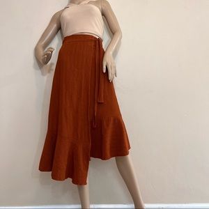 Urban Outfitters Boho Wrap Around Midi Skirt Brick Red Rust size XS